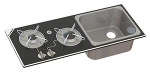 Carbest Kombination af kogeplade og vask - 2-brænder med sikkerhedsglas