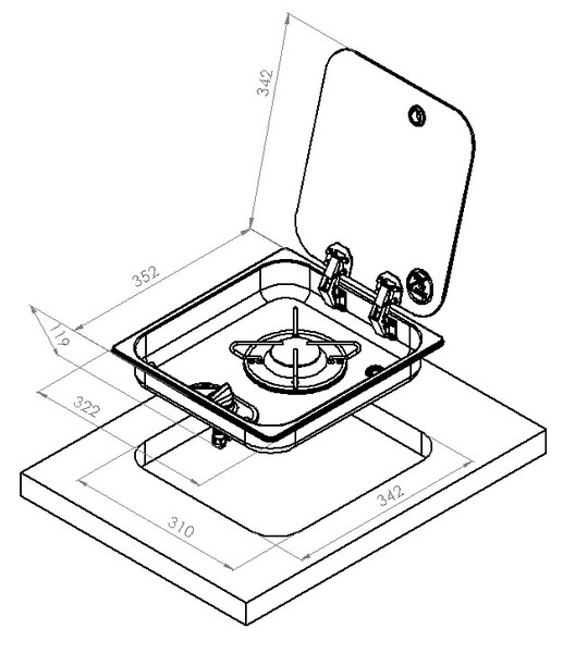 Kogeplade i rustfrit stål med glas ASO - 1-brænder