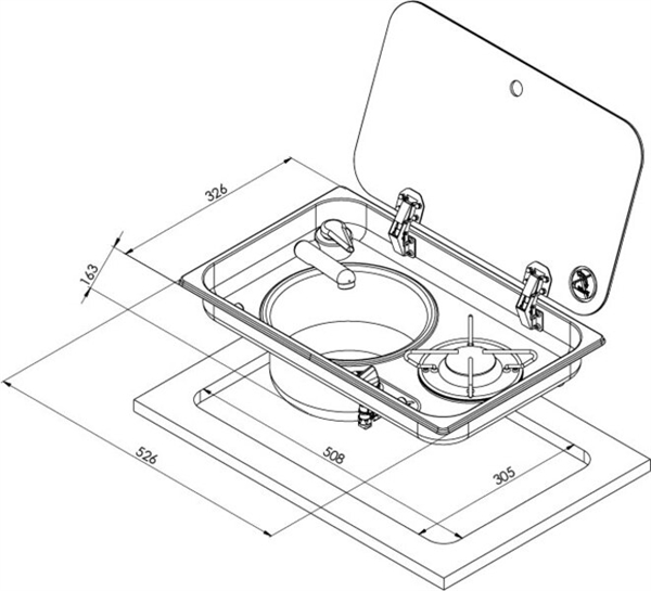 Carbest kogeplade/vask-kombination - Højre håndvask