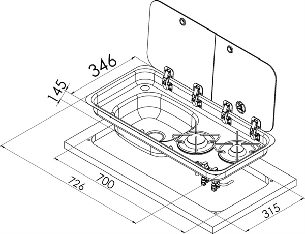 Carbest Komfur-vask kombination – med 2-delt glasafdækning