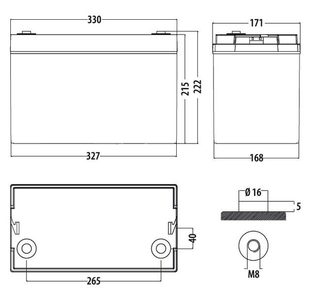 CARBEST AGM-batteri 100Ah 330x171x220mm