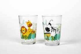 Drikkeglas med SAFARI-motiv, sæt med 2 matchende glas.