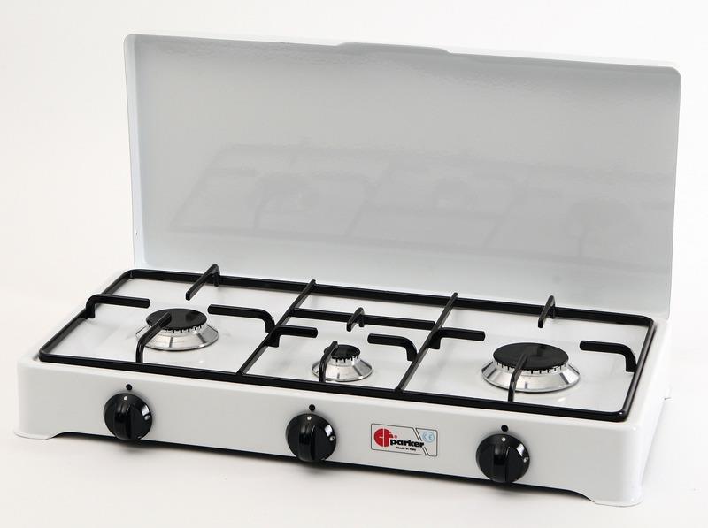Parker gaskomfur 3-brænder med tændsikring, Hvid emalje